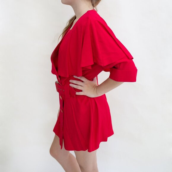 Vintage 80s Super Mini Coat Dress Double Breasted Ruffle Cape Suit Jackson - Picture 3 of 11